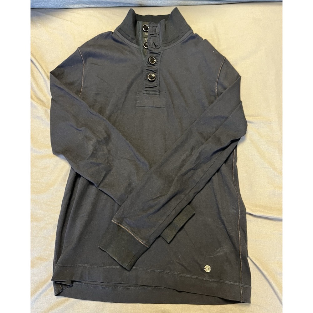 Hugo Boss Button Mock Neck Turtleneck Pullover Orange Stitch Cotton Mens‎ Large